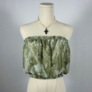 Kimchi Blue Olive Green Floral Smocked Tube Top Crop Size M